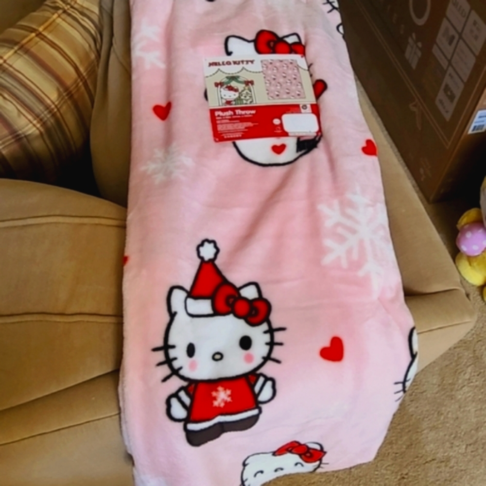 Hello Kitty Pink Christmas Snowman Blanket HTF ⛄